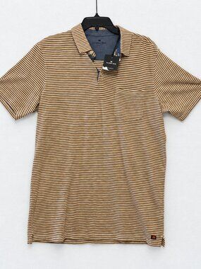 The Normal Brand 100% Cotton Striped Short Sleeve Polo Shirt XXL Brown Men's NEW